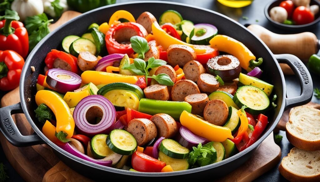 one-pan sausage veggies